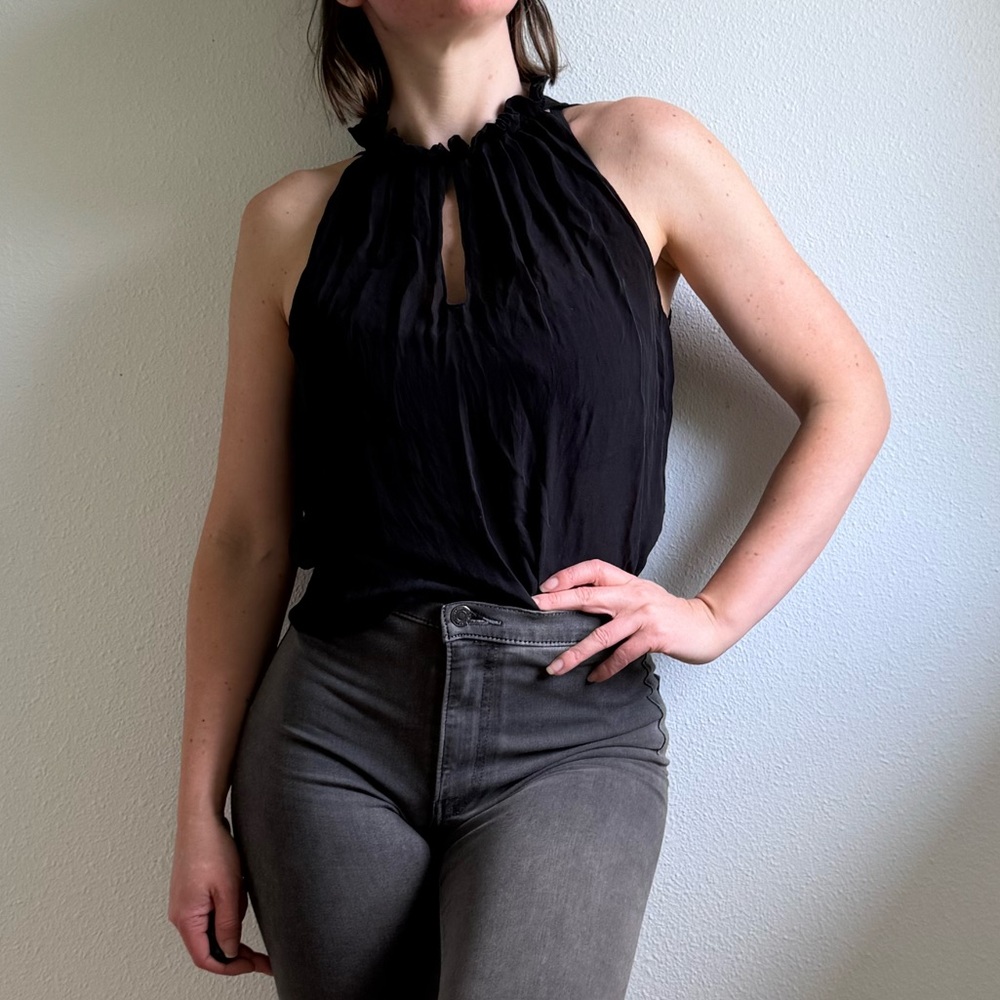 Ramy Brook 100% Pure Silk Black High Neck Blouse size small